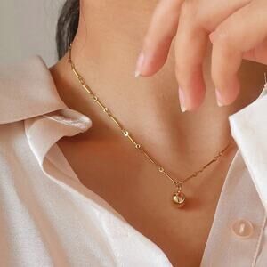 NEW 18 karat yellow gold plated ball pendant chain necklace jewelry B26